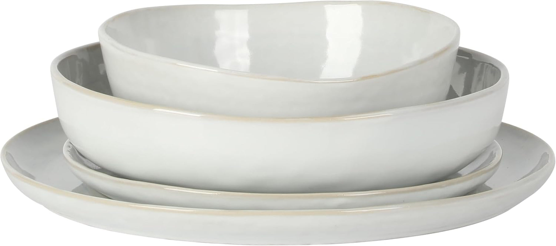 Auckland Blue Swirl Stoneware Reactive Glaze 16 Piece (Service for 4) Plates and Bowls Dinnerware Set