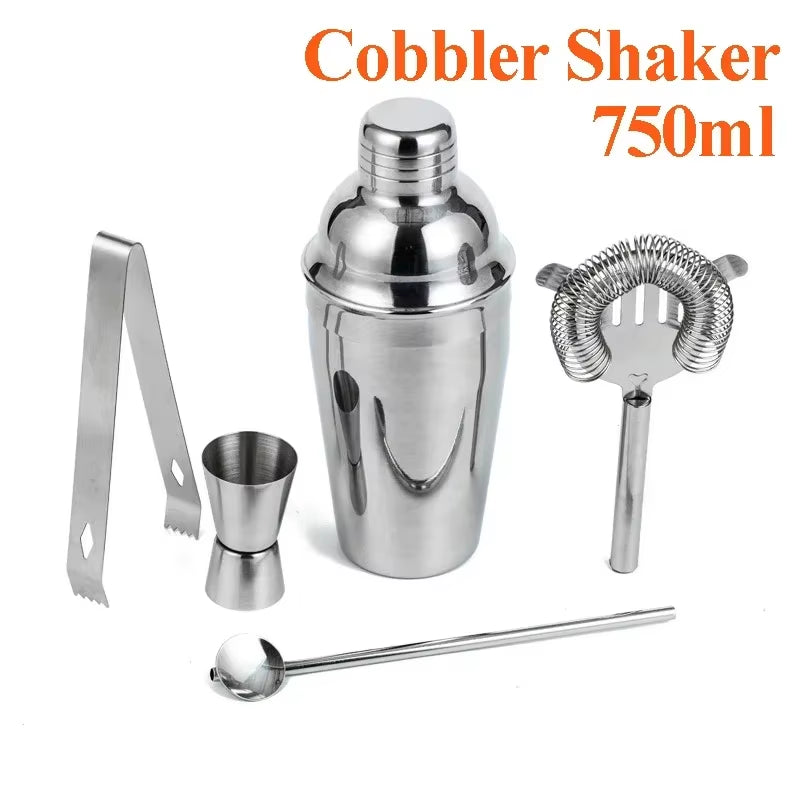 Stainless Steel Cocktail Shaker Set Mixer Bartender Kit Cobbler Boston Shaker Bars Set Tools Jigger Mixer Muddler Pourer Spoon