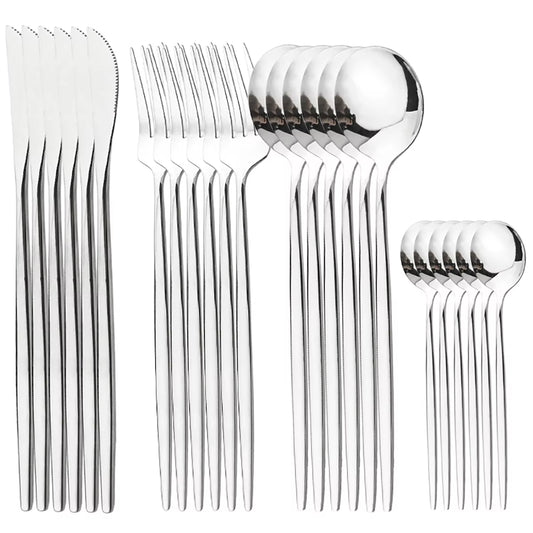 24Pcs Dinnerware Set Stainless Steel Tableware Knife Fork Spoon Cutlery Set Western Kitchen Flatware Silverware