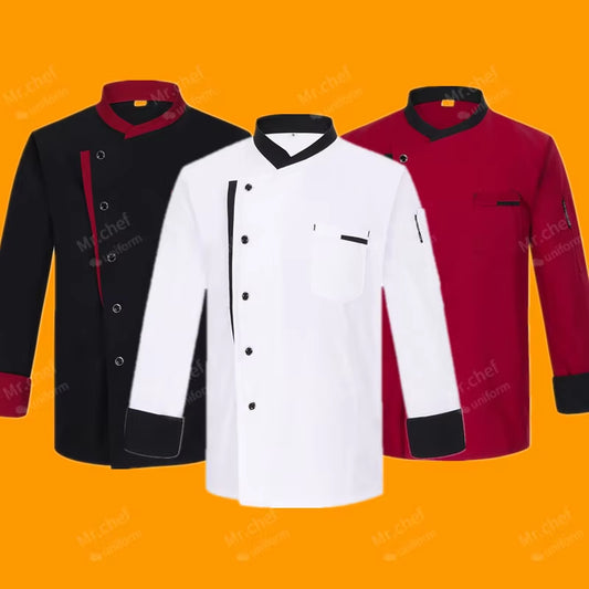 Restaurant Chef Jacket Long Sleeve Hotel Cafe Kitchen Work Outfit Bakery Cooking Tops Fast Food Chef Uniform Coat Men Customized