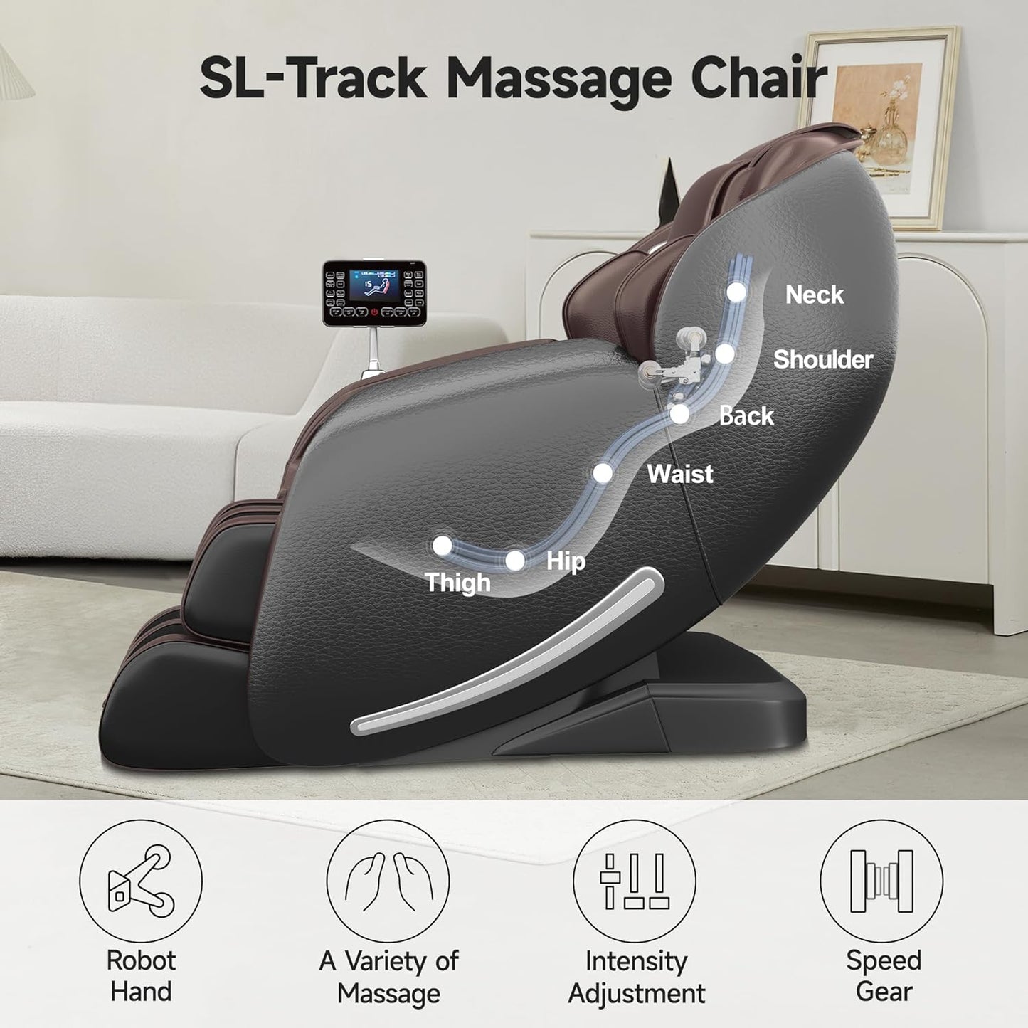 Massage Chair Favor-06, Full Body Zero Gravity Sl-Track Shiatsu Massage Recliner Chair with APP Control, Brown