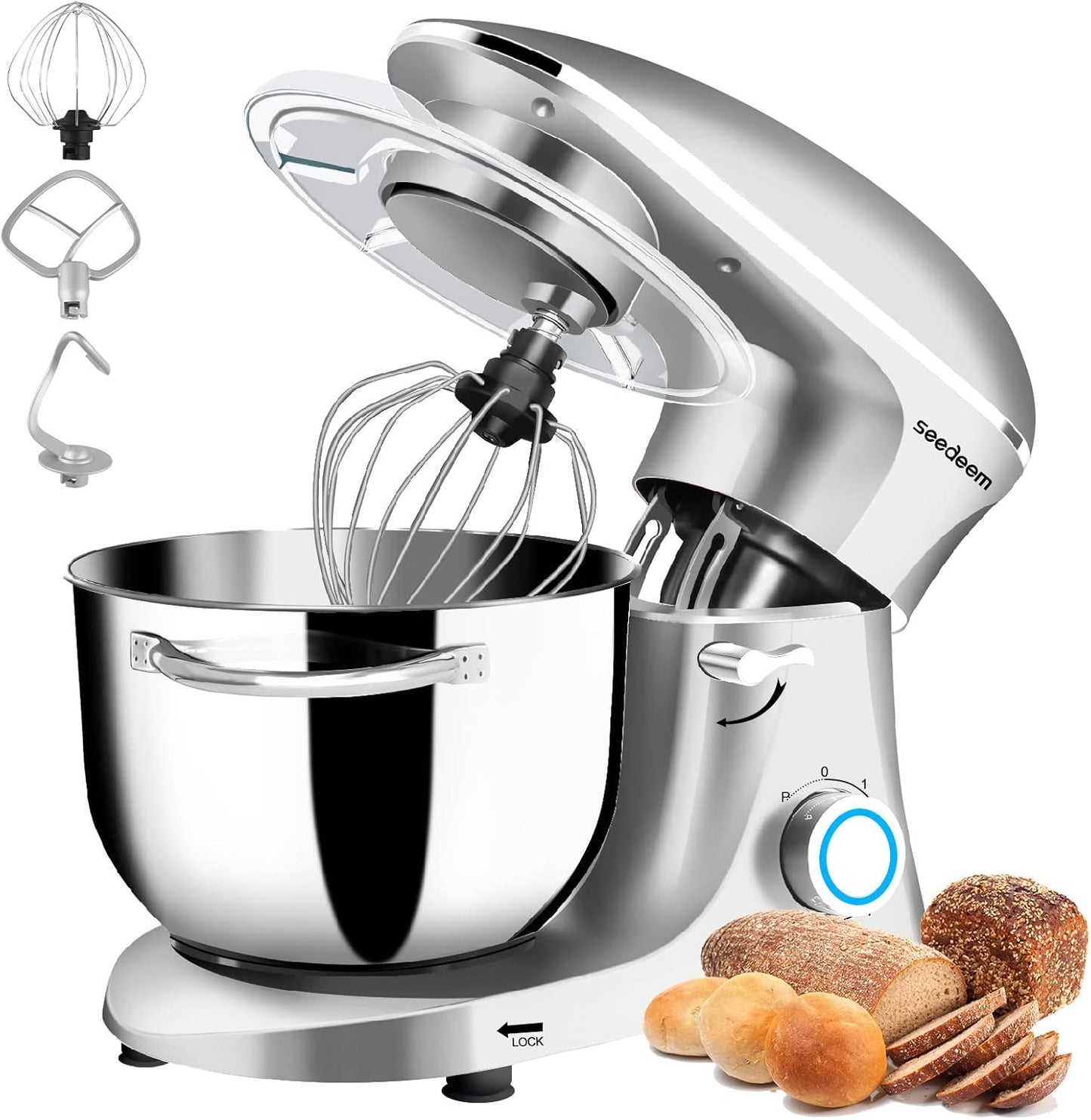 Stand Mixer, 6Qt Electric Food Mixer, 660W 6-Speeds Tilt-Head Dough Mixers with Dishwasher-Safe Dough Hook, Wire Whip & Beater for Daily Use, Black