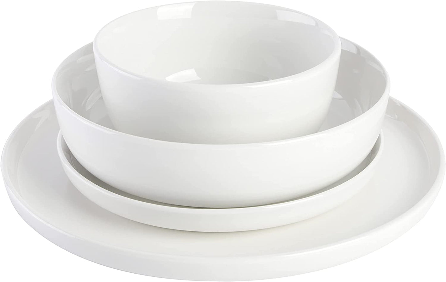 Oslo Porcelain Chip and Scratch Resistant Dinnerware Set, Service for 4 (16Pcs), Plates and Bowls Dishes Sets, White