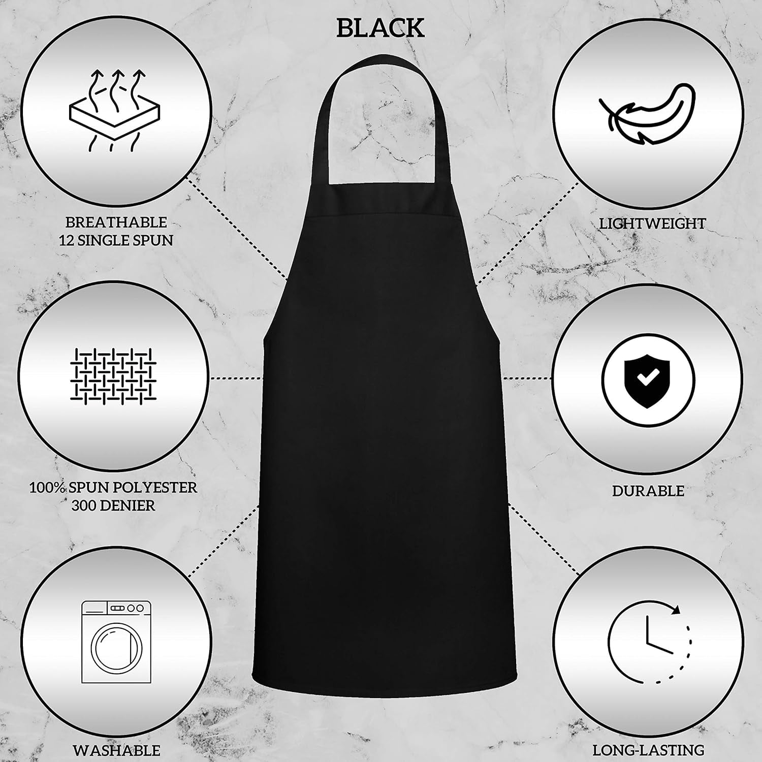 12 Pack Bib Apron - Unisex Black Aprons, Machine Washable Aprons for Men and Women, Kitchen Cooking BBQ Aprons Bulk (Pack of 12, No Pockets, Black)