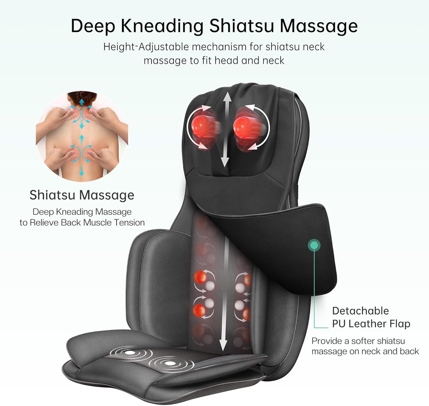 Neck and Back Massager with Heat, Full Body Massage Chair Pad with Compression, Shiatsu Kneading Seat Portable, Seat Massager