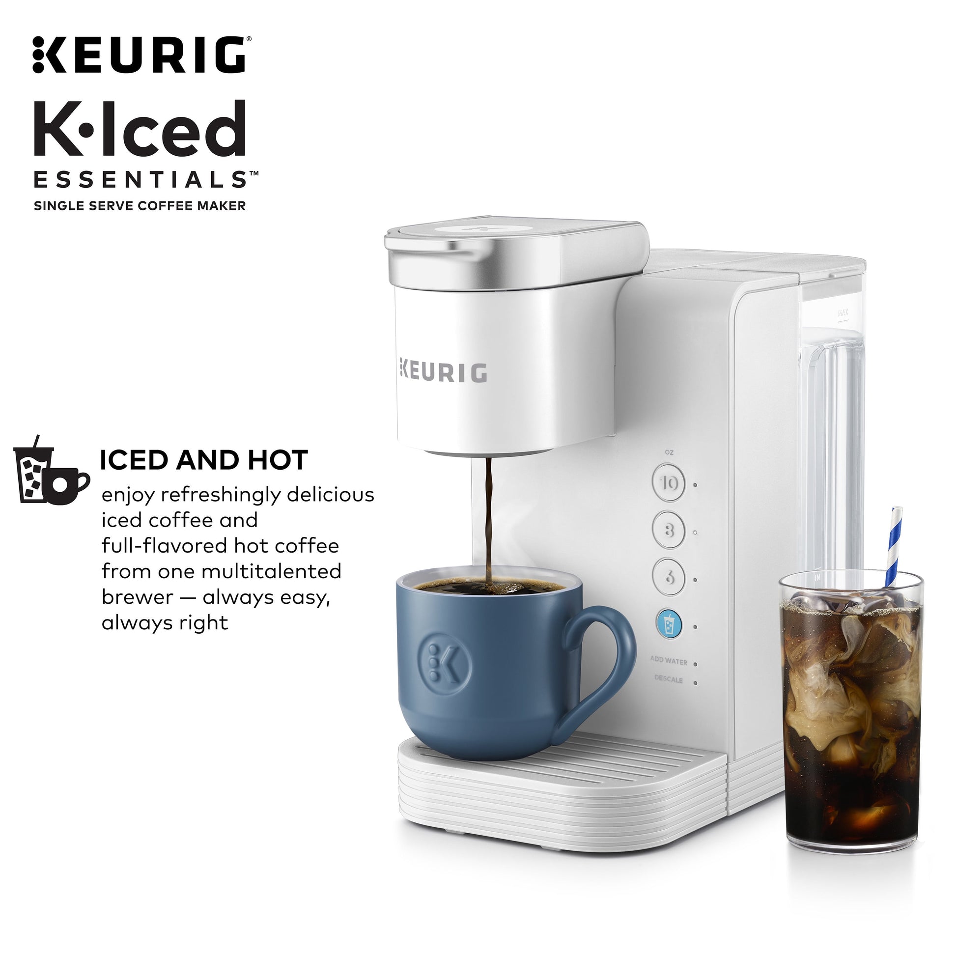 K-Iced Essentials Iced and Hot Single-Serve K-Cup Pod Coffee Maker, White