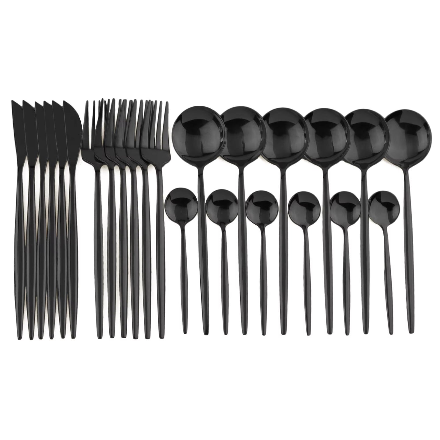 24Pcs Black Western Dinnerware Set Stainless Steel Cutlery Set Fork Knife Spoon Tableware Set Flatware Set Silverware Set