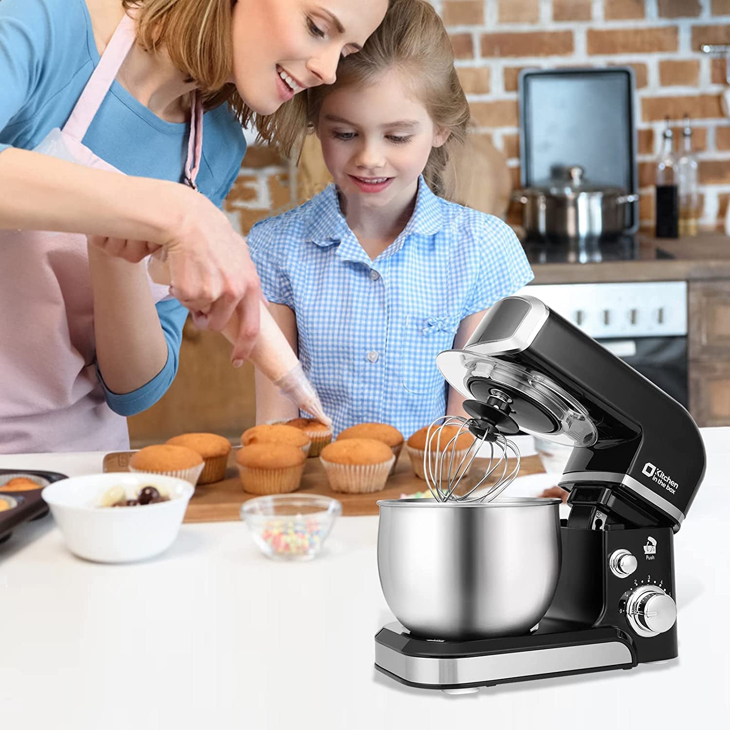 Stand Mixer,3.2Qt Small Electric Food Mixer,6 Speeds Portable Lightweight Kitchen Mixer for Daily Use with Egg Whisk,Dough Hook,Flat Beater (Black)