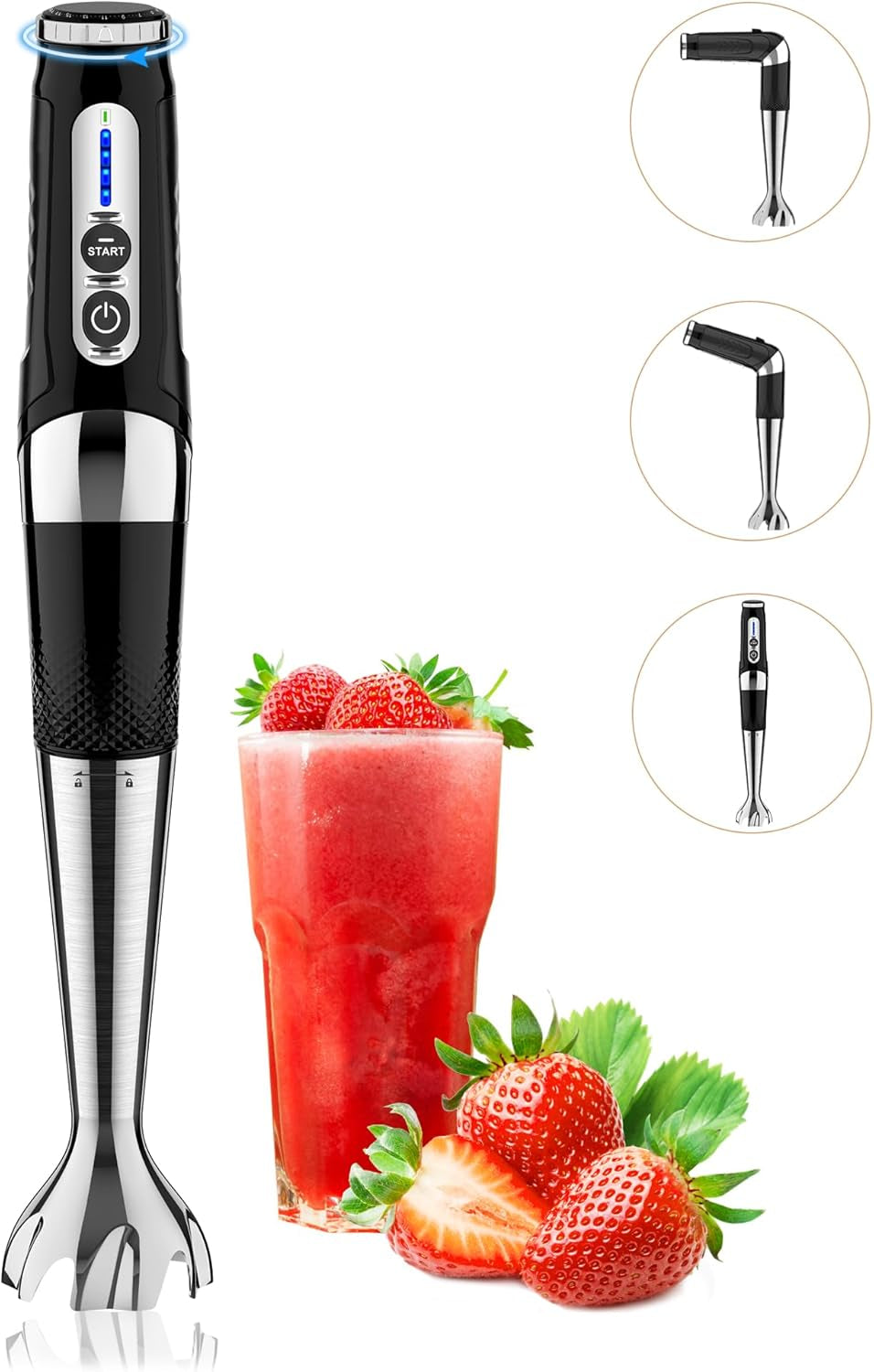 Cordless Immersion Blender Handheld: Powerful Rechargeable Electric Hand Blender, 21-Speed & 3-Angle Adjustable with Stainless Steel Blades for Milkshakes, Smoothies, Soup, Puree, Baby Food (Black)