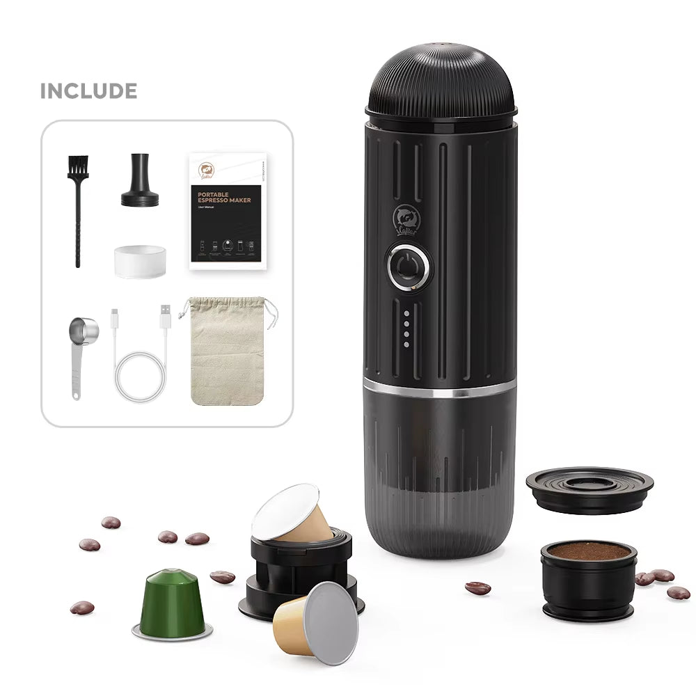 Icafilas ME2218 Mini 2-In-1 Italian Capsule Coffee Machine Fully Automatic Heating and Grinding Portable Outdoor Sports Tour