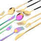 16Pcs Tableware Dinnerware Set Black Gold Cutlery Set Stainless Steel Fork Knife Teaspoon Dinner Silverware Kitchen Flatware Set