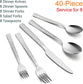 Hammered Silverware Set, 40-Piece Stainless Steel Square Flatware Set for 8, Metal Tableware Cutlery Set Includes Dinner Knives/Forks/Spoons, Modern Design & Mirror Polished - Dishwasher Safe