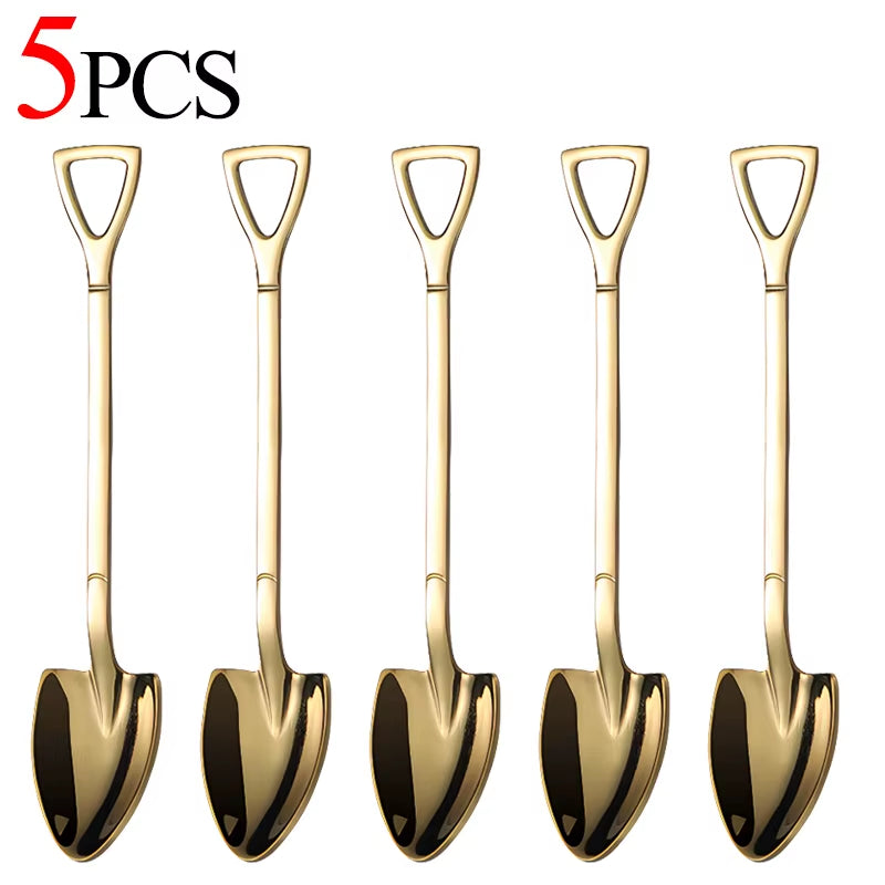 20/1Pcs Stainless Steel Shovel Spoon Gold Silver Coffee Spoons Ice Cream Dessert Scoops Teaspoon Kitchen Tableware Cutlery Set