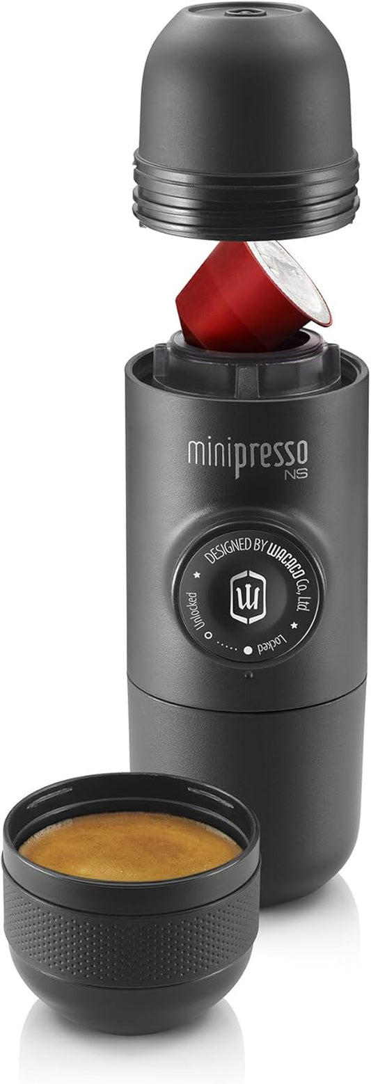 Minipresso NS, Portable Espresso Machine, Compatible Original NS Capsules, Travel Coffee Maker, Manually Operated from Piston Action