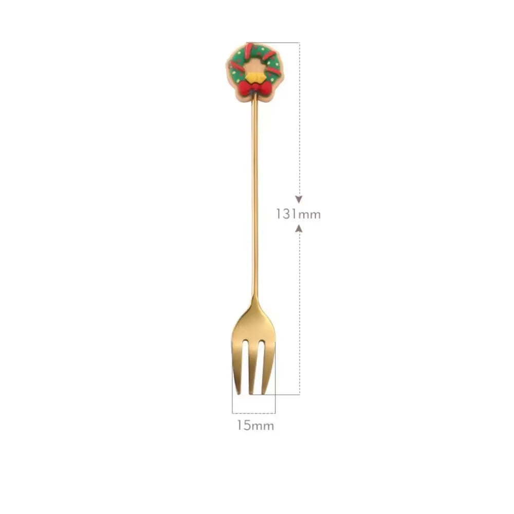 Christmas Spoons Forks Set Stainless Steel Gold Silver Coffee Spoons Cute Elk Christmas Tree Gingerbread Man Salad Dessert Fork