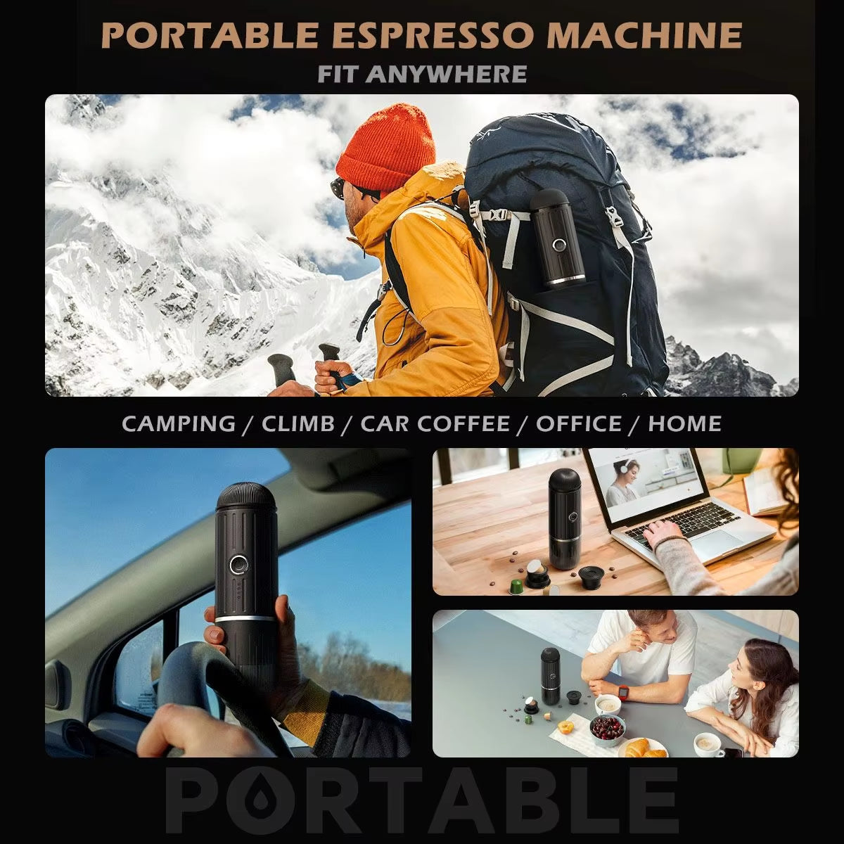 Portable 2 In1 Espresso Machine, Compatible Capsules and Ground Coffee,19 Bar Pressure,Perfect for Kitchen Travel,Camping