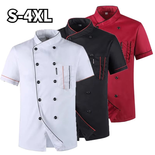 Chef Jacket Short Sleeve Cook Coat Barista Baker Work Uniform Waiter Restaurant Hotel Clothes