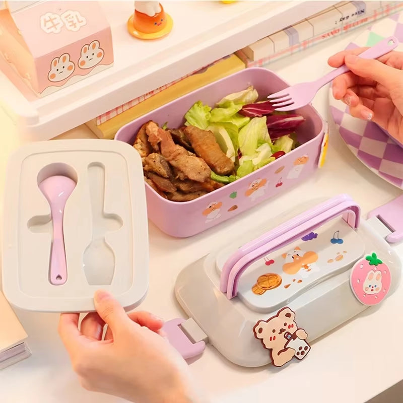 Kawaii Portable Lunch Box for Girls School Kids Plastic Picnic Bento Box Microwave Food Box with Compartments Storage Containers