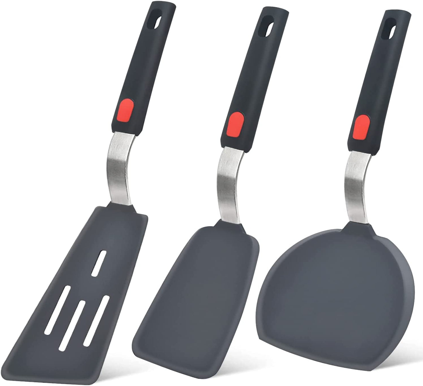 Silicone Spatula Turner Set of 3,  600°F Heat Resistant Cooking Spatulas for Nonstick Cookware, Large Flexible Kitchen Utensils BPA Free Rubber Spatula Set for Egg, Pancake, Fish, Burger