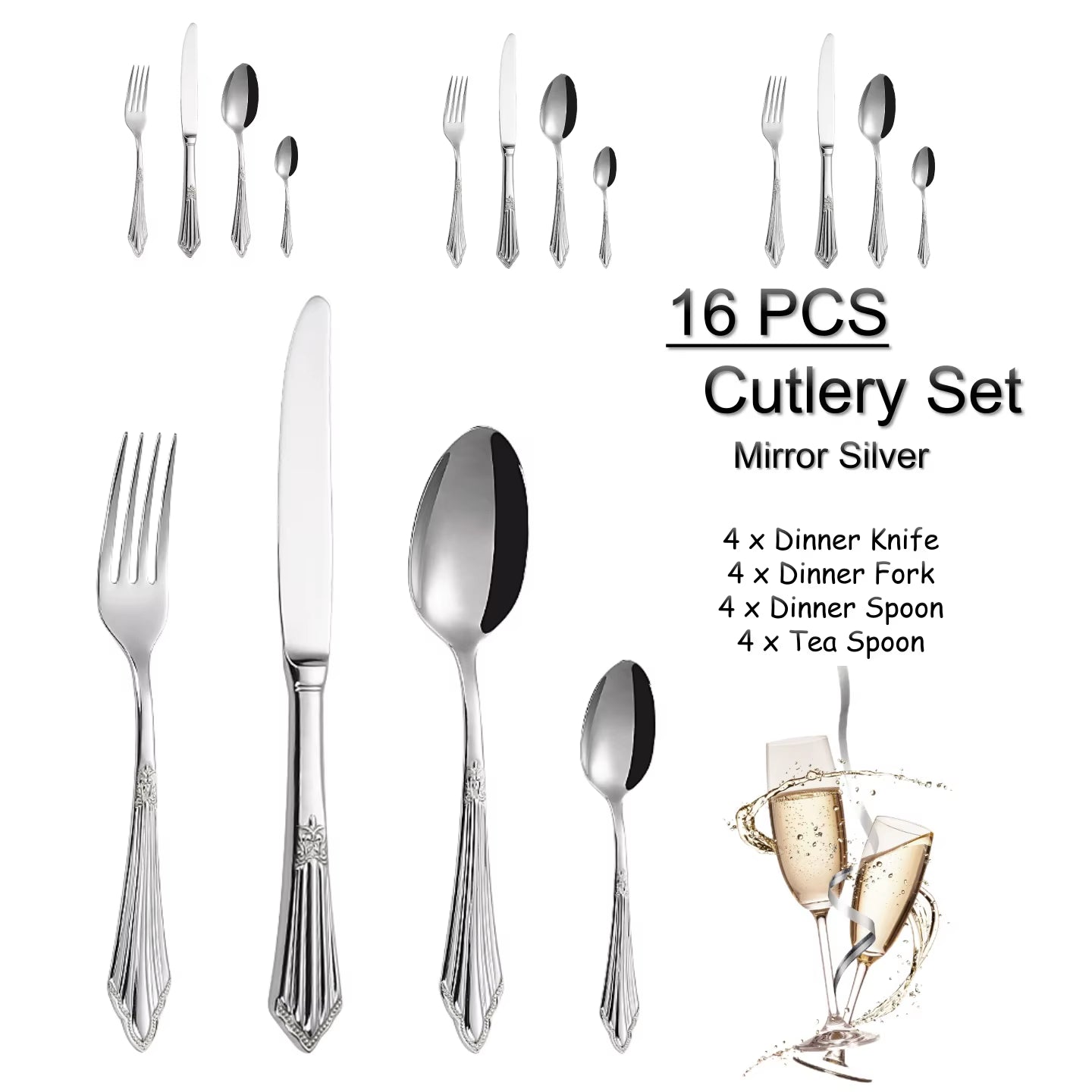 4/8/12/16/20/24/28 PCS Luxury Gold Plated Flatware Set Dishwasher Safe Cutlery Antique Silverware with Hollow Handle Table Knife