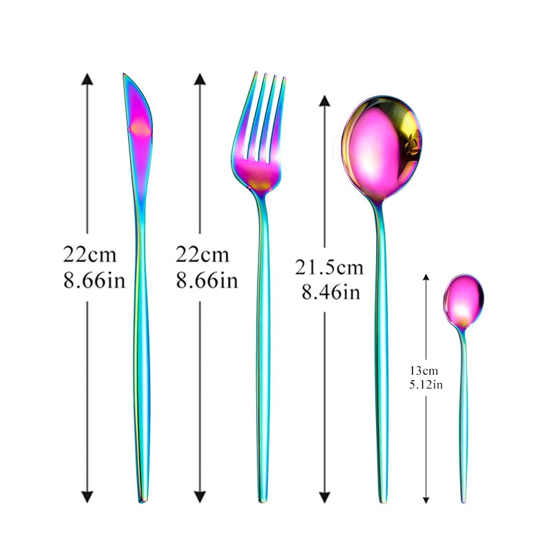 Dinnerware Rainbow Silverware Cutlery Set 304 Stainless Steel Fork Spoon Knife Luxury Flatware Home Kitchen Dinner Set Drop Ship