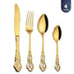 Golden Stainless Steel Cutlery Set Royal European Spoon Fork Complete Tableware Retro Design Dishwasher Safe Elegant Flatware