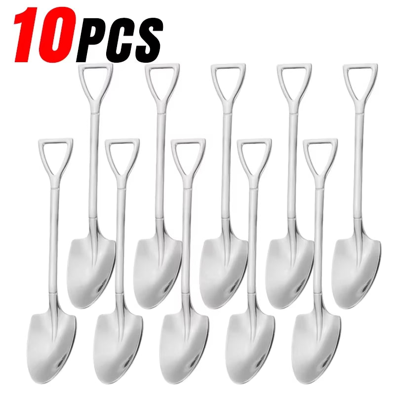 Stainless Steel Shovel Spoons Gold Silver Mini Coffee Teaspoon Fruit Ice Cream Dessert Spoon Scoops Kitchen Tableware Set 20/2Pc