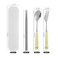 Portable Cartoon Tableware with Case Kitchen Utensils Reusable Flatware Silverware Include Fork Spoon for Children