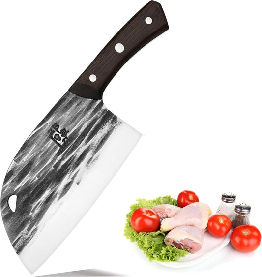 DENGJIA Serbian Chef Knife Forged Chef'S Knife and Meat Cleaver with Full Tang Wood Handle Vegetable Knife