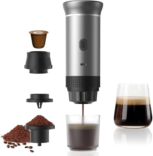 Portable Coffee Maker Espresso Machines, Mini Travel Camping Coffee Makers, Battery Portable Espresso Self-Heating Car Coffee Maker with Ground Coffee & NS Capsule