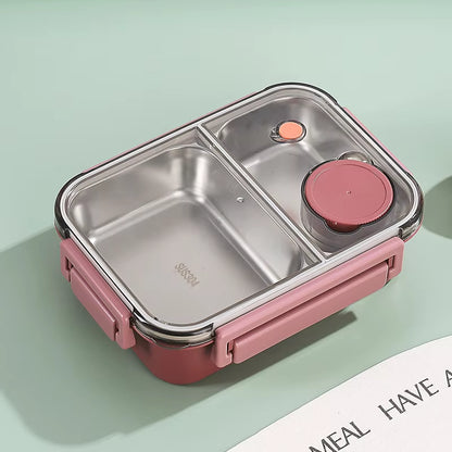 304 Stainless Steel Lunch Box with Tableware for Adults Kids Leakproof Lunch Container Portable Grids Bento Box Food Containers