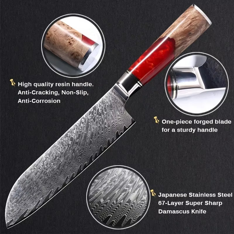 Professional Damascus Santoku Knife 7 Inch VG10 Steel Razor Sharp Kitchen Knife Japanese Knife Meat and Vegetable Cooking Knife