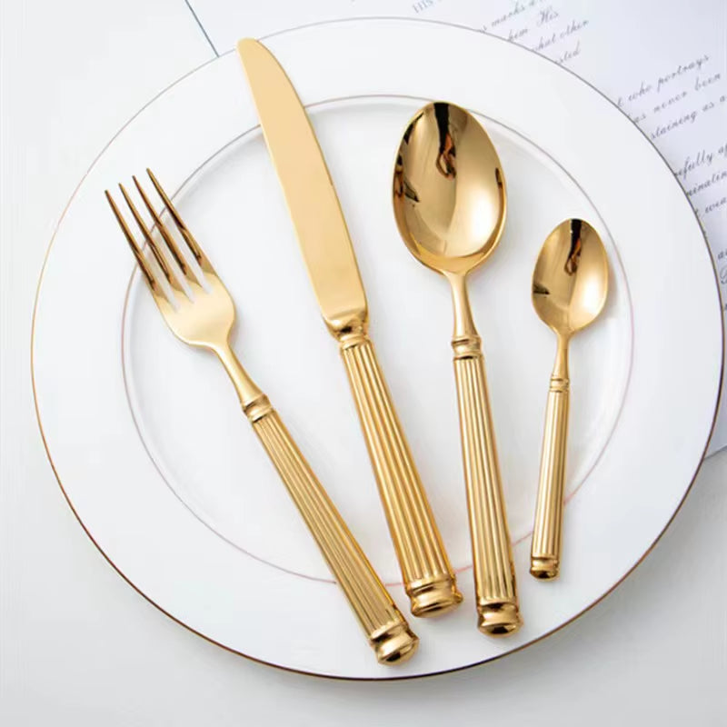 Europe Silver Luxury Fashion Cutlery Set 18/10 Stainless Steel Creativity Gift Roman Column Flatware 304 Drop Shipping