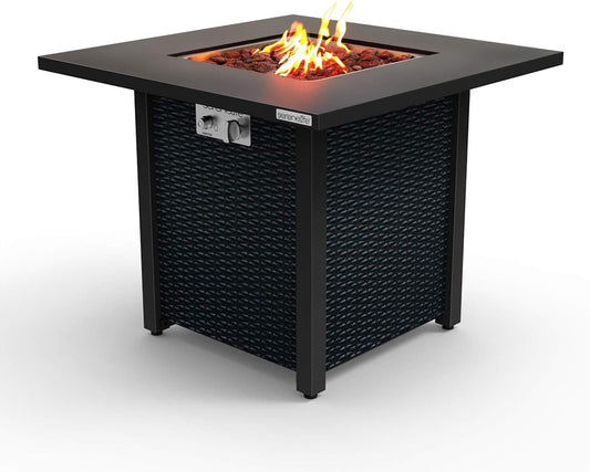 Outdoor Propane Fire Pit Table-Csa Approved Safe 40,000 BTU Pulse Ignition Propane Gas Fire Table-28 Inches-Steel Tabletop,Steel Panel