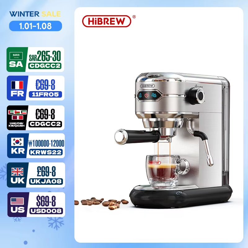 Coffee Maker Cafetera 20 Bar Inox Semi Automatic Super Slim ESE POD& Powder Espresso Cappuccino Machine Hot Water H11