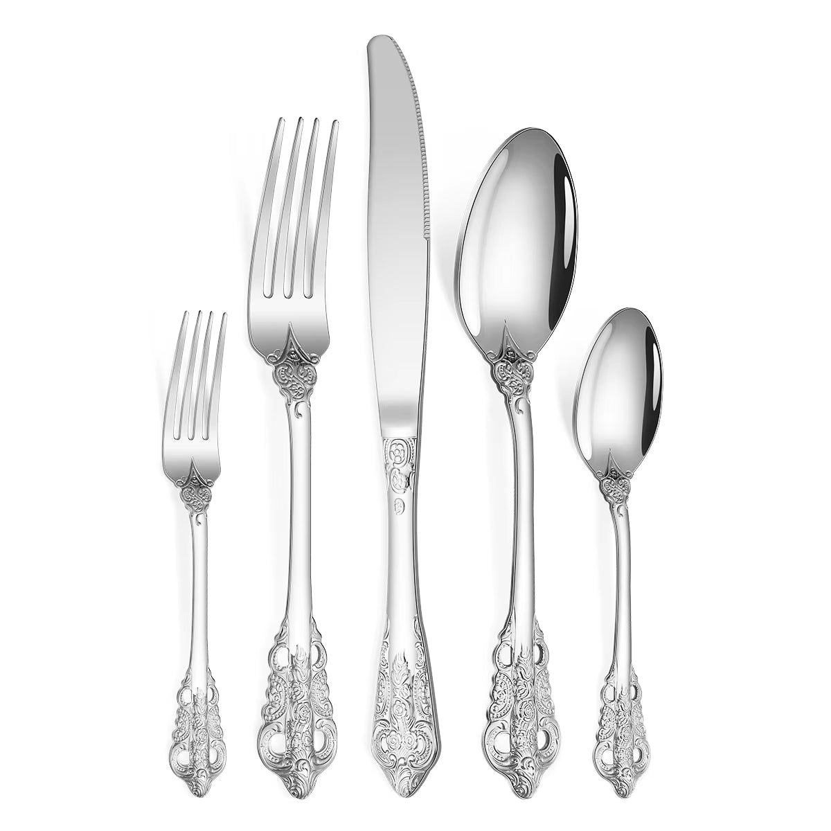 Luxery Gold Cutlery Set Vintage Dinnerware Set 18/10 Stainless Steel Silver Flatware Knife Fork and Spoon Drop Shipping