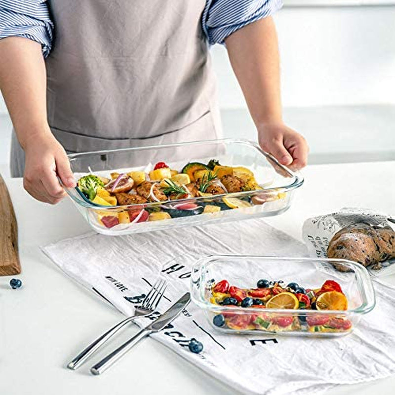 8-Piece Deep Glass Baking Dish Set with Plastic Lids,Rectangular Glass Bakeware Set with Lids, Baking Pans for Lasagna, Leftovers, Cooking, Kitchen, Freezer-To-Oven and Dishwasher, Gray