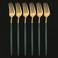 Green Gold 6Pcs Dinner Fork Tableware Dinnerware Stainless Steel Silverware Kitchen Party Flatware Matte Black Cutlery Set