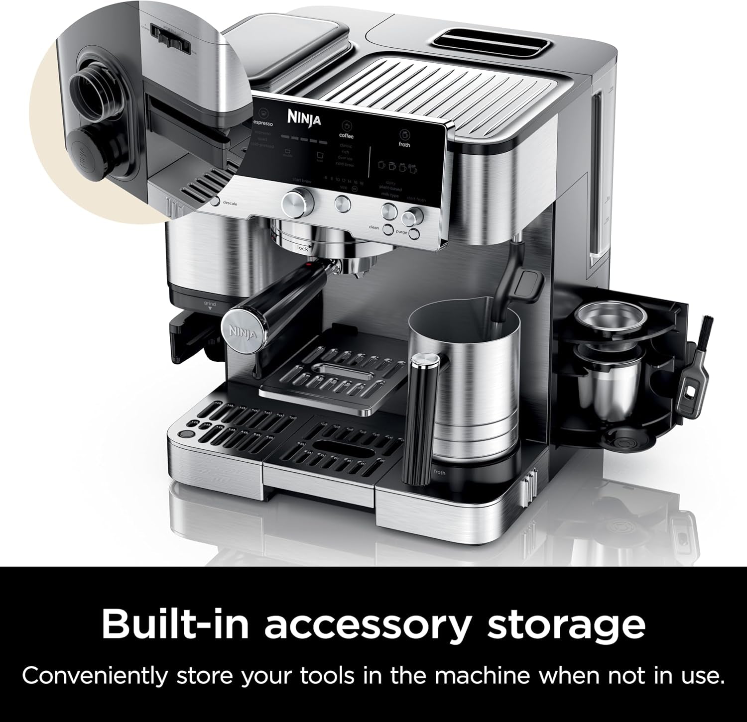 Espresso Machine, Luxe Café Premier Series, Drip Coffee Maker and Rapid Cold Brew, Integrated Grinder, Assisted Tamper, Hands-Free Frother, for Cappuccinos and Lattes, Dairy or Non-Dairy, ES601