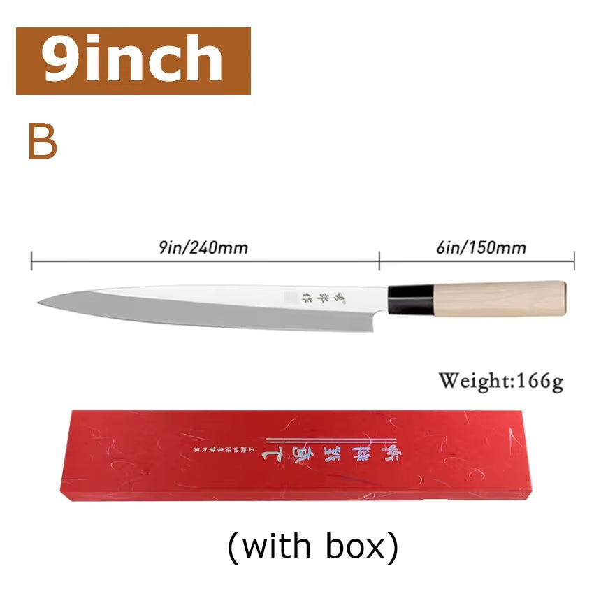 Professional Japanese Sashimi Knife Sushi Chef Knives Salmon Slicing Raw Meat Butcher Cleaver Stainless Steel Filleting Knife