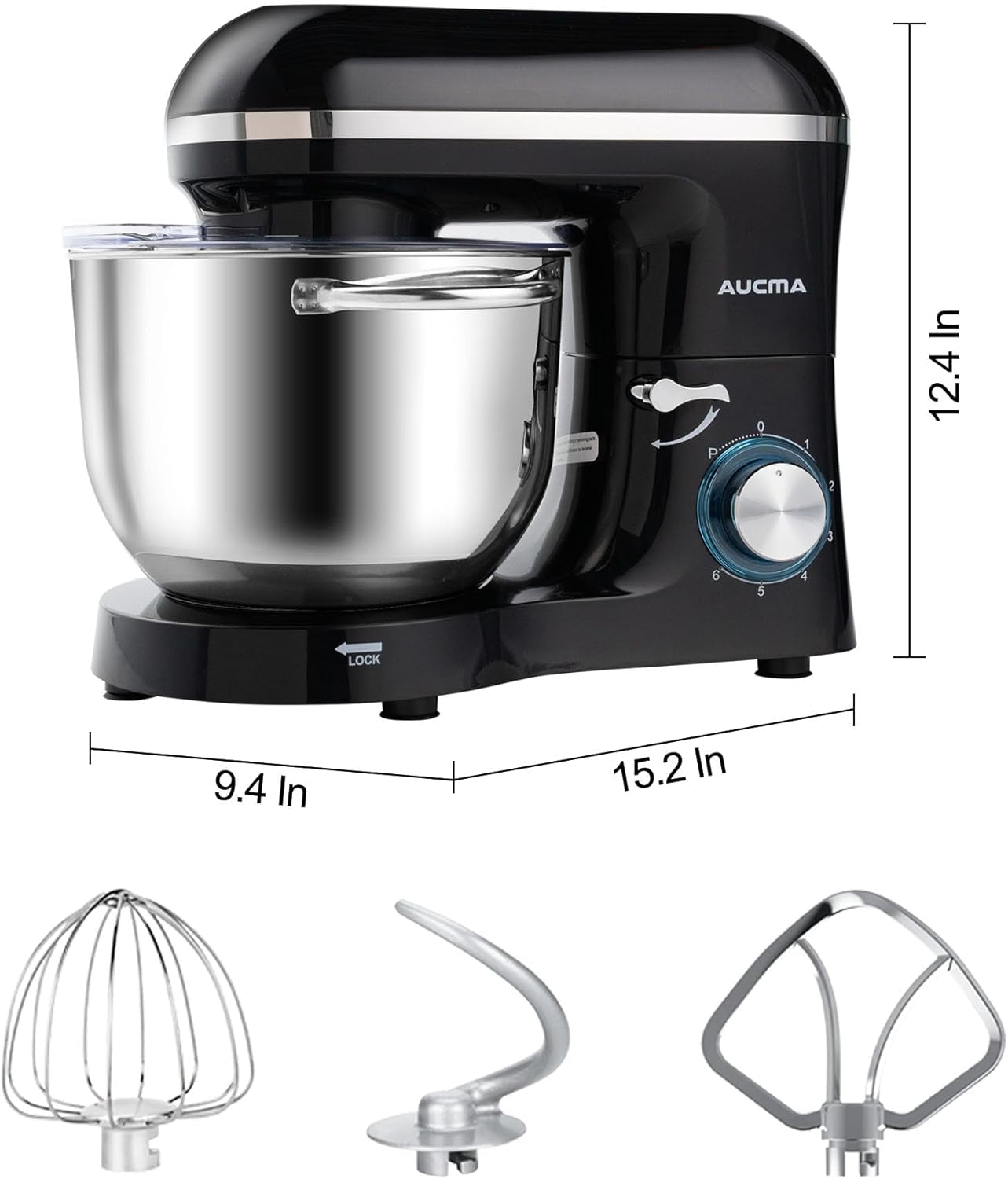 Stand Mixer,6.5-Qt 660W 6-Speed Tilt-Head Food Mixer, Kitchen Electric Mixer with Dough Hook, Wire Whip & Beater (6.5QT, Black)