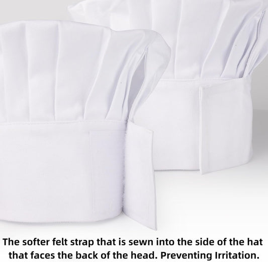 Chef Hat,Adult Adjustable Hook and Loop Tape Baker Hat Kitchen Cooking Chef Cap for Men Women Kids