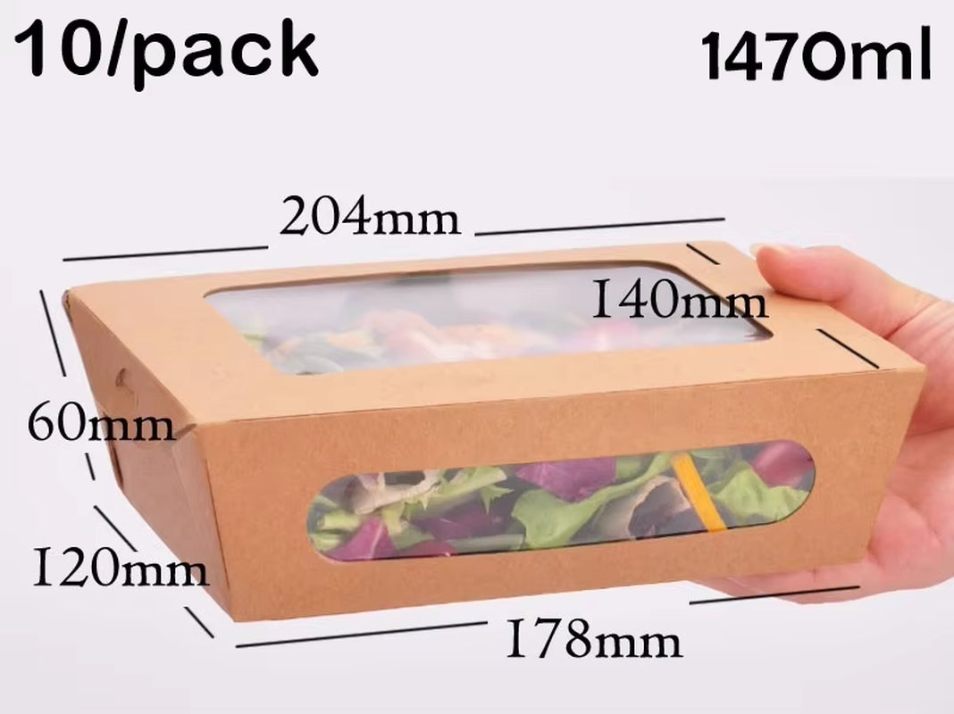 10 Pieces X Home Restaurant Catering Supplie, Kraft Paper Take Out Food Lunch Box to Go Containers