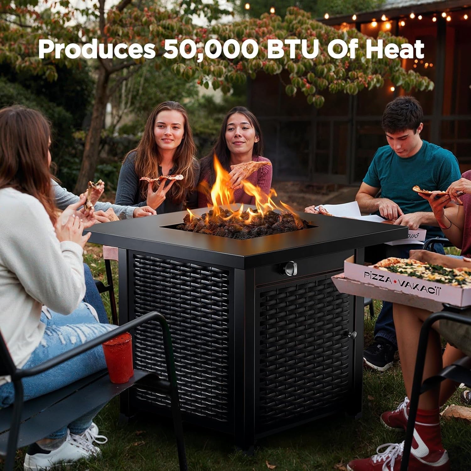 28 Inch Propane Fire Pit Csa-Listed Outdoor Fire Pit Table, 50,000 BTU Steel Gas Fire Pit with Lid and Lava Rock, Add Warmth and Ambience to Parties on Patio Deck Garden,Black,Cifpt3B