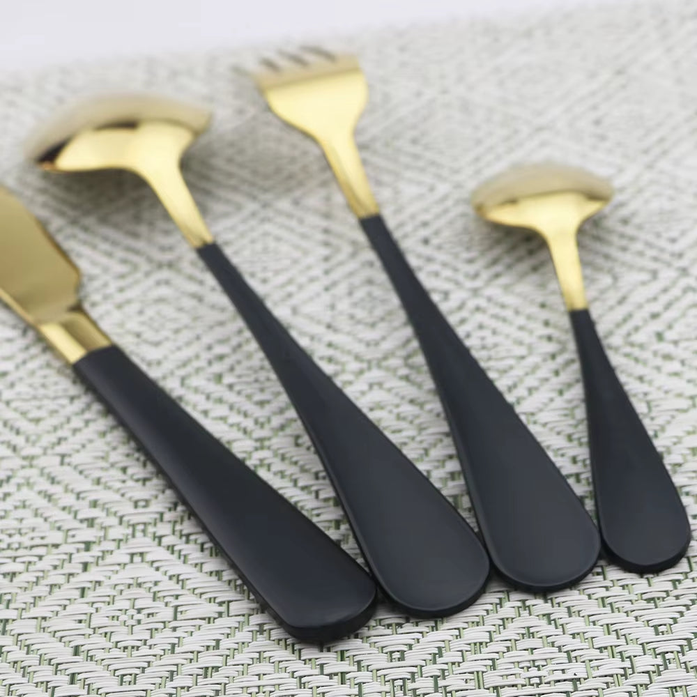 Gold Dinnerware Set Stainless Steel Cutlery Set Black Fork Knife Tea Spoon Dinner Set Colorful Silverware Kitchen Tableware Set