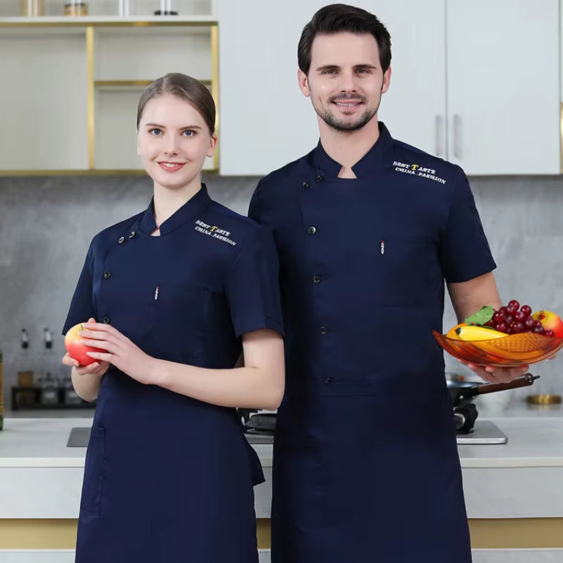 Chef Uniform Shirt Short Sleeve Cook Jacket Unisex Restaurant Kitchen Waiter Top