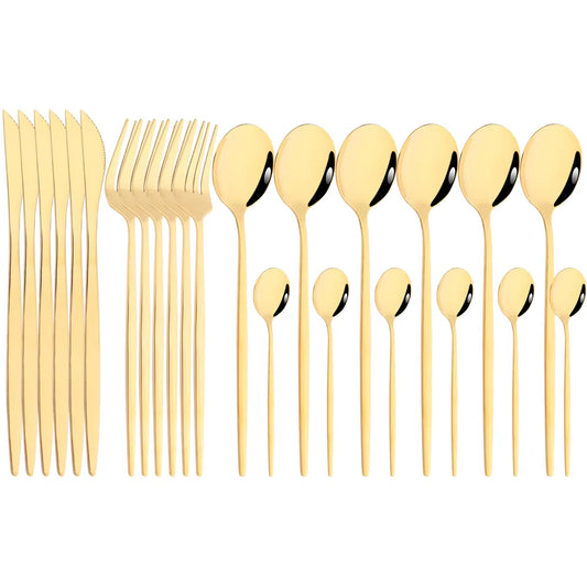 Mirror 24 Pcs Gold Cutlery Sets Kitchen Tableware Stainless Steel Knife Forks Spoons Silverware Home Flatware Set Dinnerware Set