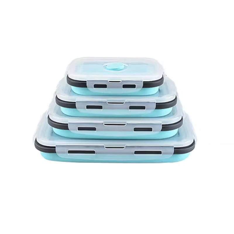 4 Pices/Set High Quality Silicone Rectangle Lunch Box Collapsible Bento Box Portable Folding Food Container Food Storage Bowl