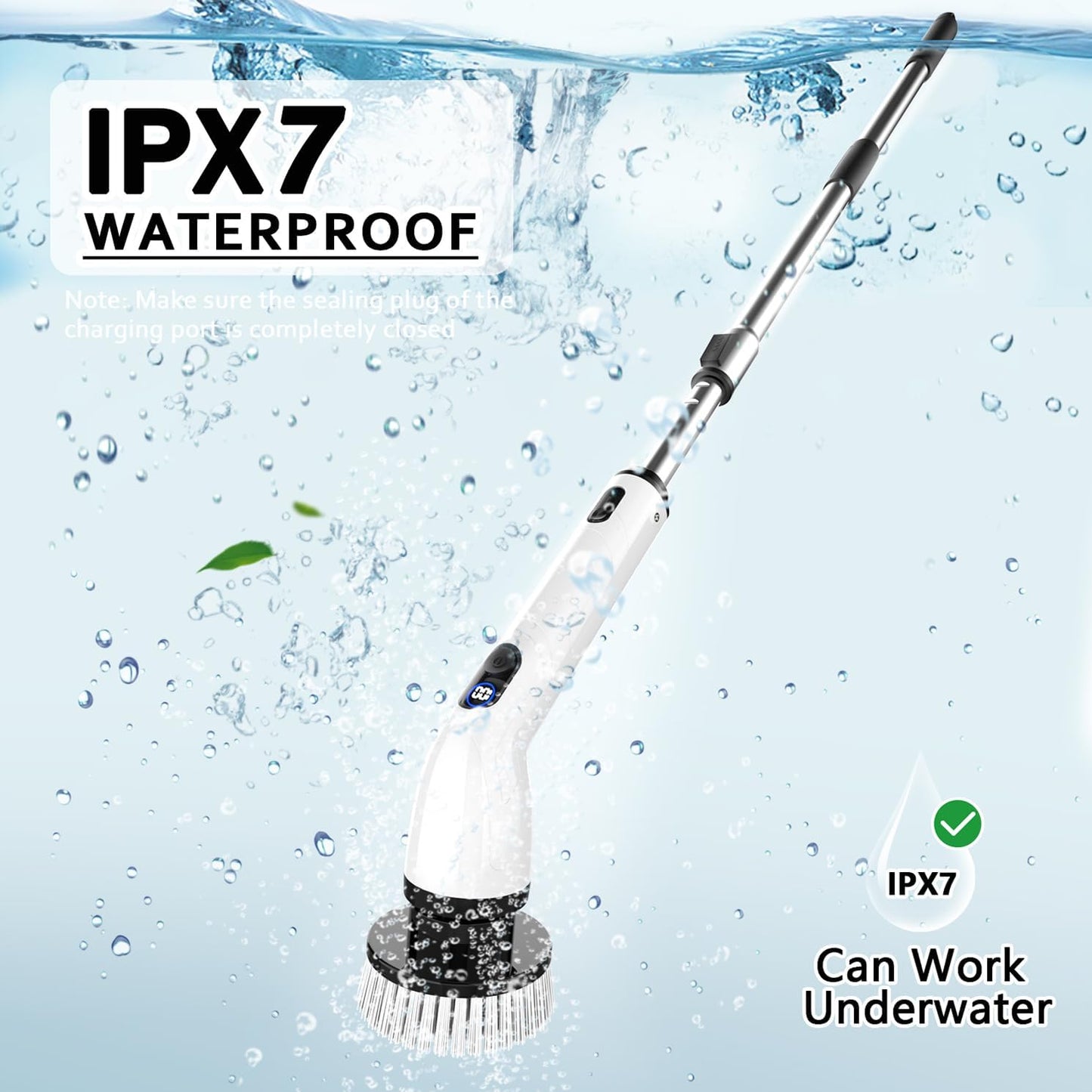 Electric Spin Scrubber, New Full-Body IPX7 Waterproof Bathroom Scrubber with Power LCD Display, Adjustable Extension Handle, Cordless Electric Cleaning Brush for Bathroom, Kitchen Cleaning