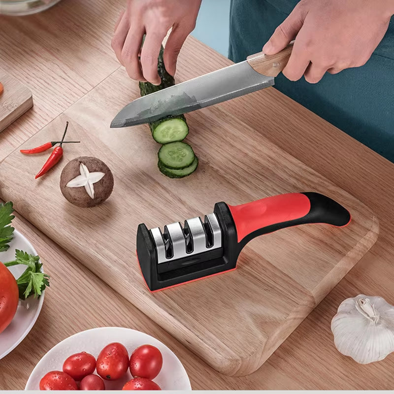 Kitchen 3-Segment Knife Sharpener Household Multi-Functional Hand-Held Three-Purpose Black Sharpening Stone